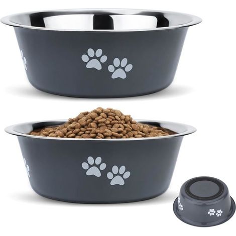 Gamelle Chien INOX (Lot de 2,17,5 cm), Gamelle Eau Croquette pour Chien Grand Moyen Petit en Acier Inoxydable, Base Antidérapante (1/5)