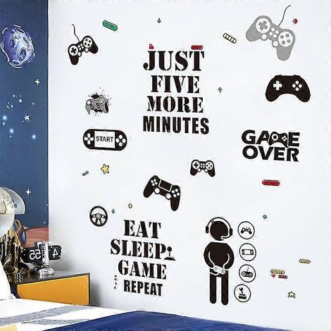 Décoration murale pour chambre de gamer : stickers muraux gaming, stickers pour chambre de garçon, stickers pour chambre de garçon, stickers muraux « Manger, dormir, jouer » (1/4)