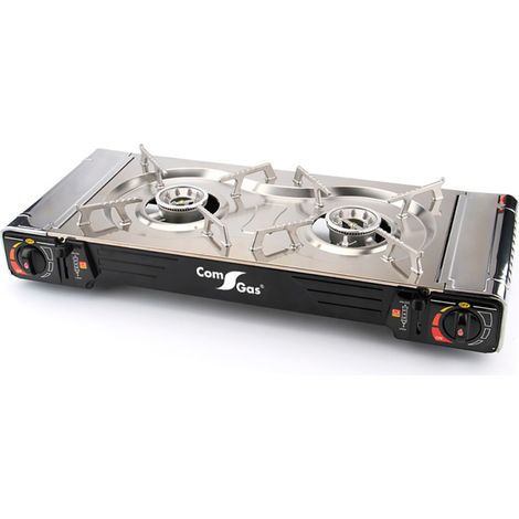 Fornello compatto com-gas acciaio inox 2 bruciatori 4 kW