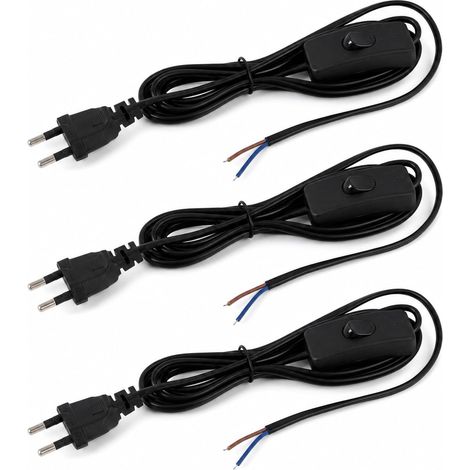 3 Pcs Power Cables with Switch, 6ft Cord with Switch for Table Lamps, Floor Lamps and Wall Sconces European Cord 2 Core Black Home Use (1/5)