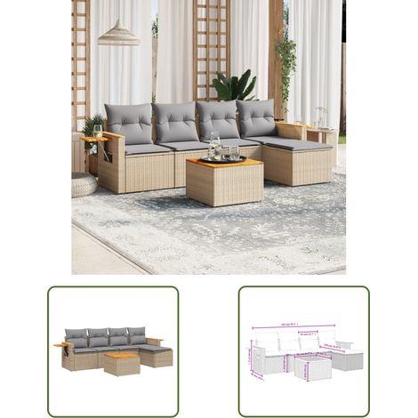 The Living Store 6-tlg. Garten-Sofagarnitur mit Kissen Beige Poly Rattan - Gartenmöbel Set - PE-Rattan Möbel - Outdoor Sofa - Lounge Set - Esszimmergarnitur (1/3)