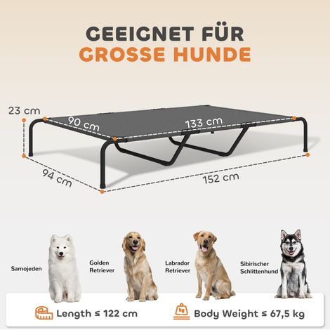 Coussin surélevé extérieur pour chien géant, cadre en acier maille démontable, 152x94x23 cm, gris, lit ventilé lavable pour gros molosse. (1/5)