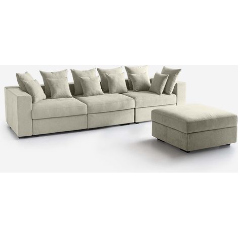 Divano modulare sfoderabile Made in Italy con pouf e cuscini Cortina A - Beige