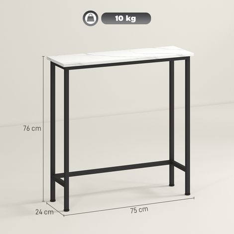 Console d'entrée avec plateau aspect marbre, en bois et acier, 75x24x76 cm, noir et blanc. (1/5)
