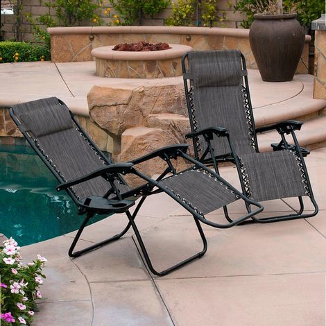 Neo 2X Slate Grey Zero Gravity Recliner Outdoor Chairs Reclining Garden Sun Lounger Portable