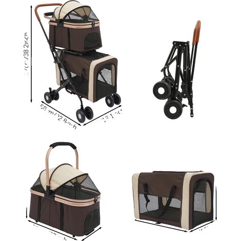 Trasportino per animali, a due livelli, leggero e portatile, colore caffè. (1/2)