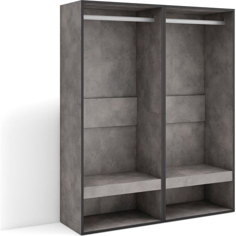 Skraut Home – Armoire ouverte 120x35x145cm – Rangement pratique pour vêtements et accessoires – Style moderne gris ciment – Module avec étagères et barre suspendue (1/5)