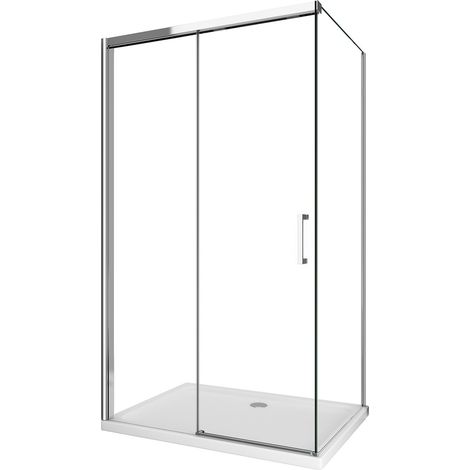 Eckdusche mit fester Seitenwand und Fronttür mit Soft-Close-Dämpfung – H 200 cm – 8 mm – Chromrahmen Cm 70 (68-70) x 120 (117-120)