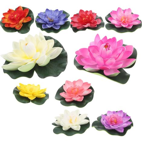 Lot de 10 Fleurs de Lotus Flottantes Artificielles en EVA Couleurs Variées Décorations Légères et Résistantes pour Piscine Bassin Jardin et Fêtes (1/5)