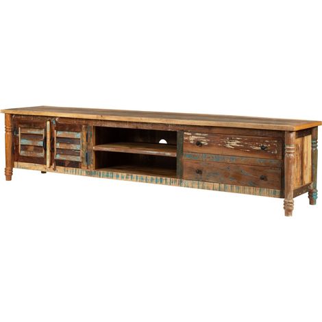 Mobile Tv in legno di legno riciclato 240x50x55 laccato multicolore FABlE 35
