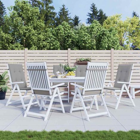 vidaXL Cojín silla de jardín respaldo alto 6 uds tela gris 120x50x3 cm (1/5)
