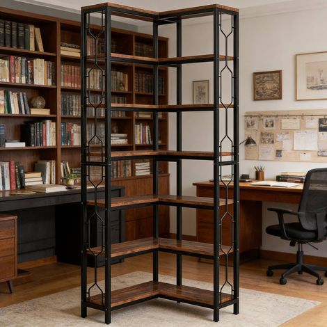 Industrielles Eckregal mit 7 Ebenen, 200 cm, schwarz und braun HAVRYA (1/5)