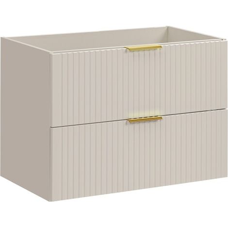 Mobile sottolavabo NOXERA – 80 cm – 2 cassetti – Beige opaco – Finiture di alta gamma sospese
