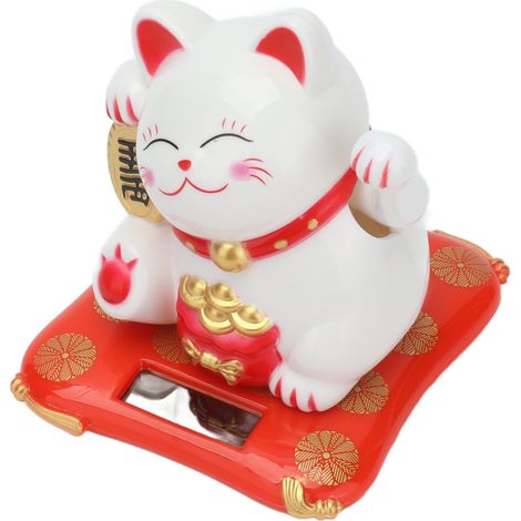 Chat porte-bonheur solaire, mignon et lumineux, avec une patte qui remue, idéal pour la maison, le bureau ou la voiture (blanc). (1/5)
