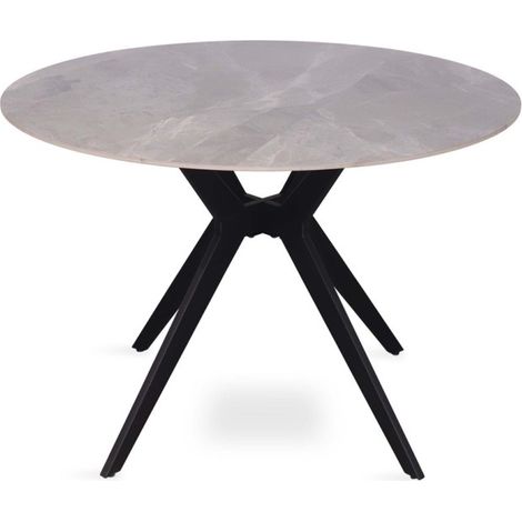 Runder Esstisch ARVENA – 110 cm – Tischplatte aus gesintertem Stein – Farbe Grau – Modernes und robustes Design