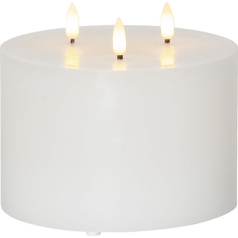 EGLO LED Kerze, Kerzenlicht mit Timer-Funktion, batteriebetriebene Weihnachtsdeko mit 3 Flammen, künstliche Stumpenkerze aus Wachs und Kunststoff Weiß, elektrische Wachskerze warmweiß, Ø 15 cm (1/3)
