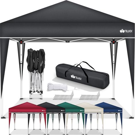 tillvex Pavillon 3x3m Grau wasserdicht mit 2 Seitenteilen + 4er Set Sandsäcke Pop-Up Faltpavillon stabil & höhenverstellbar Gartenzelt UV Schutz 50+ Partyzelt mit Tasche für Garten