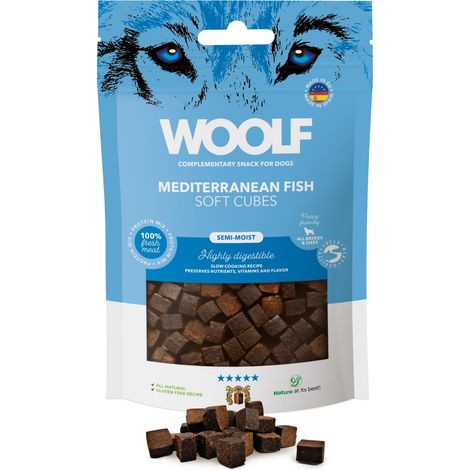 Friandises pour chiens Woolf Soft Cubes au poisson méditerranéen monoprotéine 100 g (1/2)