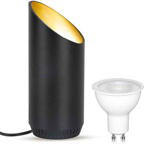 LED Sol Spot – 6W Lampe de Sol pour Intérieur, Noir, 3000K Blanc Chaud, Avec Ampoule GU10 LED 500LM, Spot avec Interrupteur Pied-Noir / 1 paquet / 1 (1/5)