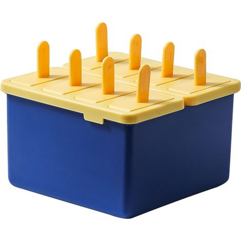 Eiscreme-Riegelform mit 8 Fächern und Deckel, leicht zu entformen - ideal für die heimische Küche oder Restaurants (Gelb/Blau) (1/5)