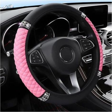 Housse de volant en cuir - Accessoires auto - Protection intérieure - Finition similicuir souple - Diamètre 38 cm - Rose (1/3)