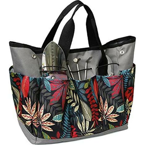 Heavy Duty Canvas Garden Tool Bag for Gardening Tools Storage (Flower)