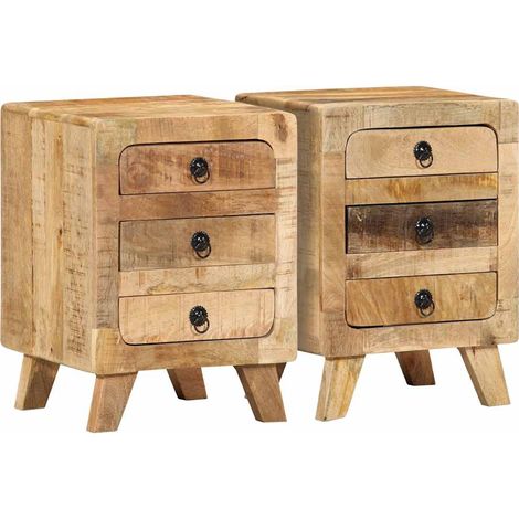 Mesilla de noche 2 uds-Mesita de noche-Mesapara Dormitorio 37x32x50 cm madera mango rugosa (1/5)