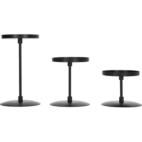 Lot de 3 bougeoirs piliers noirs, double face, laqués piano noir, en fer antirouille, pour cônes d'encens, mariage (1/5)