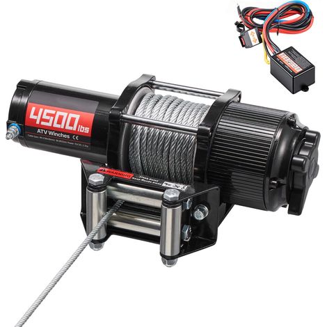 Treuil électrique 2041 kg 12V pour ATV/UTV, câble acier 6 mm x 12 m, télécommande sans fil et filaire, IP54, plaque de montage avec galet guide-câble (1/5)