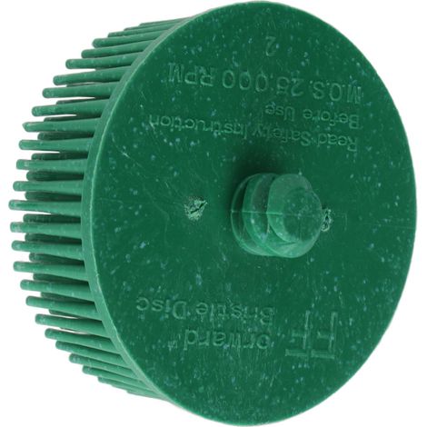 Roue abrasive à poils verts 5 cm (2") pour décapage métal, élimination bavures et rouille. (1/5)