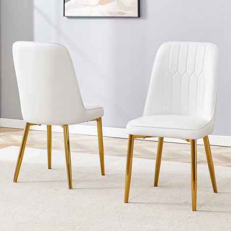 Deux chaises de salle à manger blanches en similicuir : design moderne et minimaliste, dotées - qualité supérieure et confort optimal (1/5)