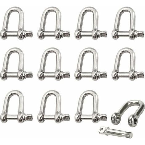Manille Inox 12 Pièces M4 Manille Inox Acier Manille de Levage Manille D'anneau de D de Chaîne Manille Goupille Vis Boucle Manille Droite Joint Fermoir pour Chaîne (1/5)