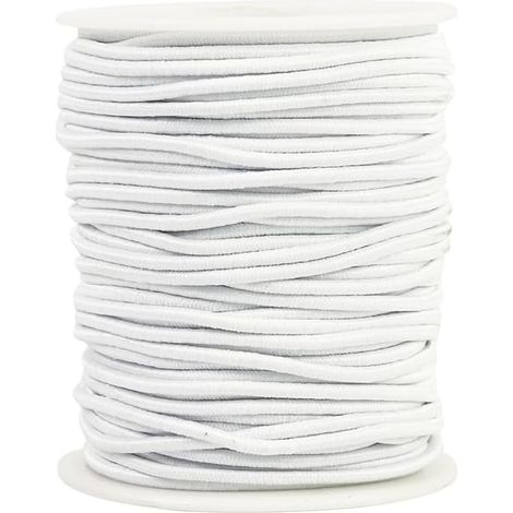 White Elastic Bungee Cord, 2 mm, 30 m, Elastic Bungee Cord for Tensioner Tarpaulin, Luggage, Camping, Kayaking, Shoe Laces, DIY Projects (White, 2 mm x 30 m) (1/5)