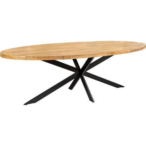Table SOLARA – Ovale 240 cm – Bois massif de manguier verni et pieds métal – Style industriel (1/5)