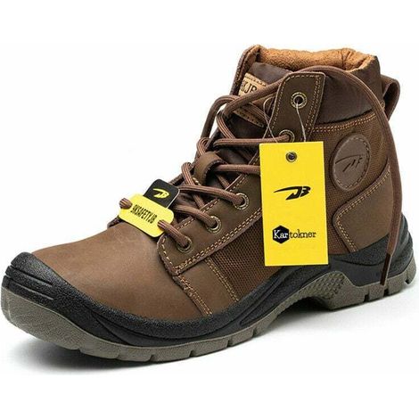 Scarpe antinfortunistiche da uomo Cross-Border con puntale in acciaio, traspiranti, resistenti all'usura, in pelle, modello alto marrone ZS009, taglia 43 -Crezuo