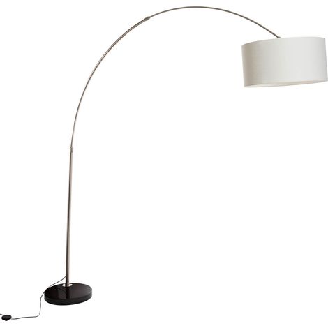 QAZQA Moderno Lámpara de arco de acero con pantalla de tela blanca 50 cm - XXL Textil /Acero Alargada Adecuado para LED Max. 1 x 60 Watt (1/4)