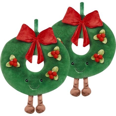 Set di 2 cuscini decorativi Rotondo in tessuto da lancio Motivo natalizio Ghirlanda 45 cm Verde Bonbon