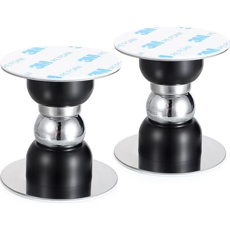Juego de 2 topes magnéticos para puertas con adhesivo – No requiere perforación – Metal – Negro