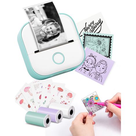 Mini imprimante d'étiquettes T02, petite imprimante portable avec 3 rouleaux de papier, imprimante autocollante pour les études, les notes, les images, les photos, les agendas, les projets DIY, compat (1/5)