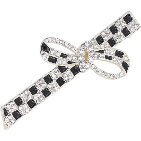 Pince à cheveux à motif quadrillé noir et blanc, ornée de strass, style kawaii, pour la décoration des cheveux, en forme de nœud papillon, référence 2821 (1/5)