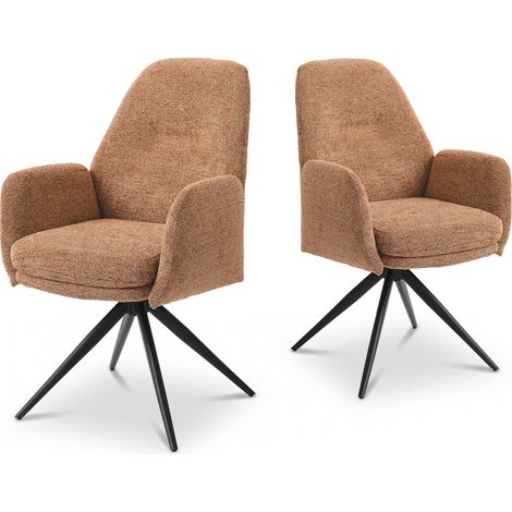 Bon Furni Chaises 360° Pivotantes Chenille Orange, Lot de 2