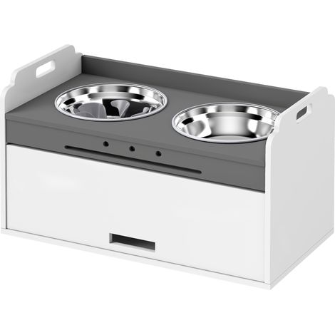 Gamelle surélevée chien avec rangement 2 gamelles anneaux antidérapants blanche 60 x 30 x 35,5 cm