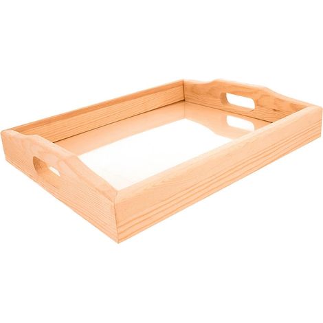Plateau en pin Massif avec Verre 30 x 24 x 4 cm.