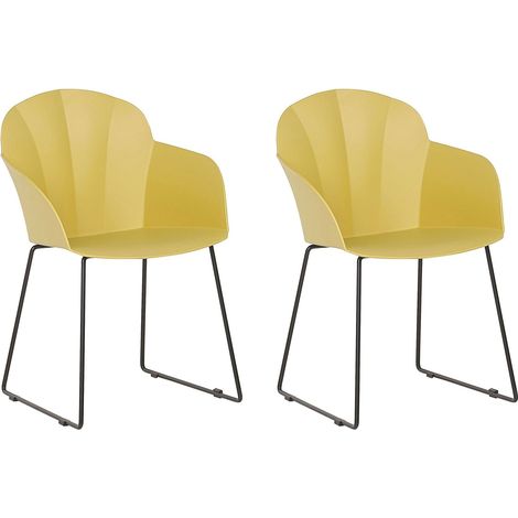 Set 2 Sedie da Pranzo in Materiale Sintetico Giallo Gambe Metallo Nero Sylva (1/5)