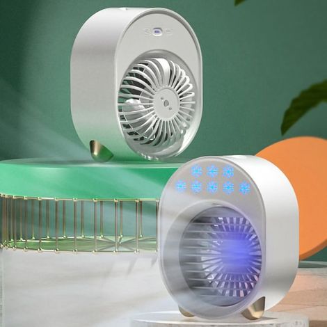 Mini climatiseur – Brumisation, veilleuse LED – USB rechargeable – Bureau et chambre – Blanc (1/5)