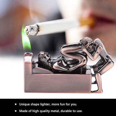 Briquet à gaz butane en métal coupe-vent, forme amusante, avec flamme, décoration (lit)