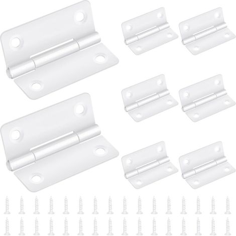Lot de 8 charnières de porte pliables en acier inoxydable 50 x 39 mm pour portes en bois, armoires, fenêtres, portes, avec 32 vis, blanches (1/5)