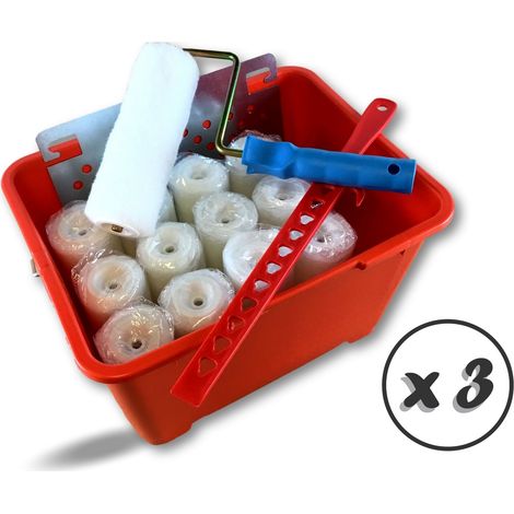 Kit peinture 13 rouleaux mousse Ø 80180 mm Monture Seau Mélangeur Grille - Lot de 3 - Rouleau polyester poils longs (1/4)