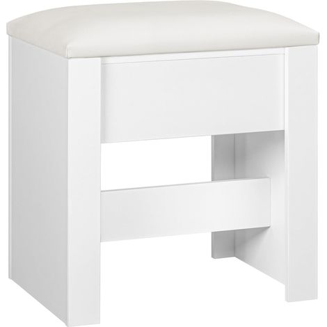 Tabouret de coiffeuse blanc – Chaise rembourrée ergonomique 44 cm – Panneaux d'aggloméré – Facile à nettoyer et assembler (1/5)