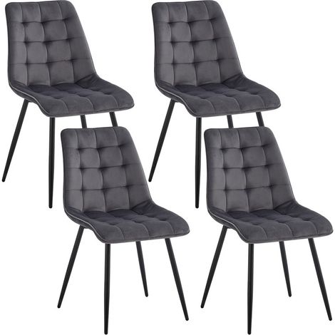 Wokaka – Set di 4 sedie in velluto – Sedie da pranzo ergonomiche in stile retrò – L 47 x 43 x 50 cm (Grigio chiaro)